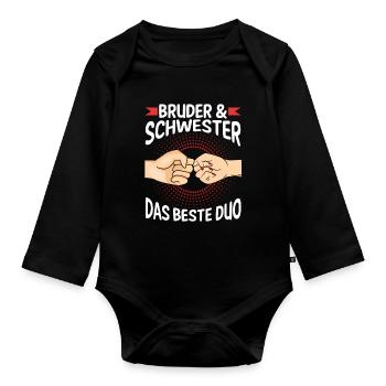 Geschwister Bruder und Schwester - Baby Bio-Langarm-Body - Schwarz - Vorne