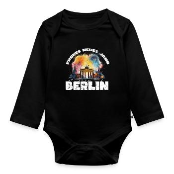 Bonne année avec feux d’artifice à Berlin - Body Bébé bio manches longues - noir - Devant