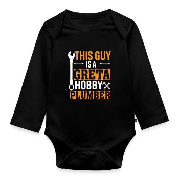 This guy is a great amateur plumber - Organic Longsleeve Baby Bodysuit - black - Front