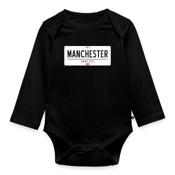 Manchester town sign - Organic Longsleeve Baby Bodysuit - black - Front