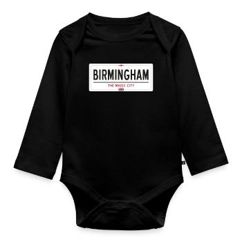 Ortsschild in Birmingham - Baby Bio-Langarm-Body - Schwarz - Vorne