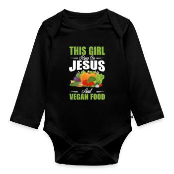 Cette fille se nourrit de Jésus et végétalienne - Body Bébé bio manches longues - noir - Devant