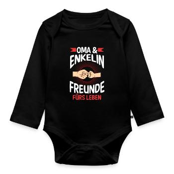 Oma Großmutter und Enkelin - Baby Bio-Langarm-Body - Schwarz - Vorne