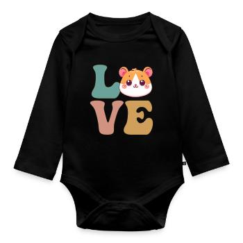 Cute Hamster Hammy - Organic Longsleeve Baby Bodysuit - black - Front