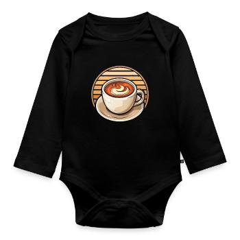 Kaffee Cafe - Baby Bio-Langarm-Body - Schwarz - Vorne