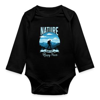Nature are my happy place - Organic Longsleeve Baby Bodysuit - black - Front
