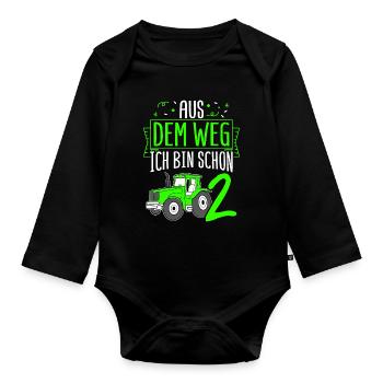 Aus Dem Weg Ich Bin Schon 2 Traktor Geburstag Gesc - Baby Bio-Langarm-Body - Schwarz - Vorne