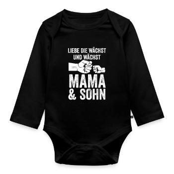 Mutter Muttertag Mama und Sohn - Baby Bio-Langarm-Body - Schwarz - Vorne