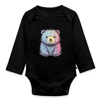 Süßer Anime -Stil Faultier Bär Kawaii - Baby Bio-Langarm-Body - Schwarz - Vorne