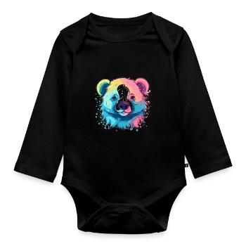 Cute Anime Style Sloth Bear Kawaii - Organic Longsleeve Baby Bodysuit - black - Front