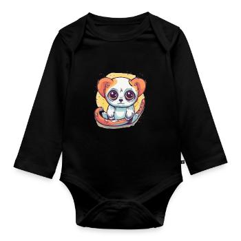 Netter Anime -Stil Langsam Loris Kawaii - Baby Bio-Langarm-Body - Schwarz - Vorne