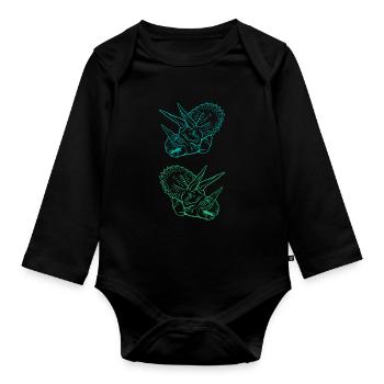 Triceratops Linienkunst Minimal Schwarz - Baby Bio-Langarm-Body - Schwarz - Vorne