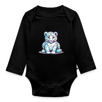 Cute Anime Style Snow Leopard Kawaii - Organic Longsleeve Baby Bodysuit - black - Front