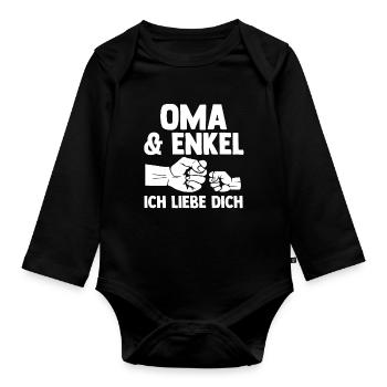 Oma Großmutter und Enkel - Baby Bio-Langarm-Body - Schwarz - Vorne