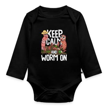 Wurmzucht Keep Calm And Worm On - Baby Bio-Langarm-Body - Schwarz - Vorne