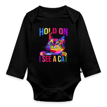 Wait, I see a cat - Organic Longsleeve Baby Bodysuit - black - Front
