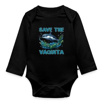 Sauvez le cochito de marsouin vaquita - Body Bébé bio manches longues - noir - Devant