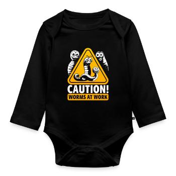 Wurmzucht Caution Worms At Work - Baby Bio-Langarm-Body - Schwarz - Vorne