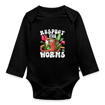 Worm Breeder Worm Breeder Respect The Worms - Organic Longsleeve Baby Bodysuit - black - Front