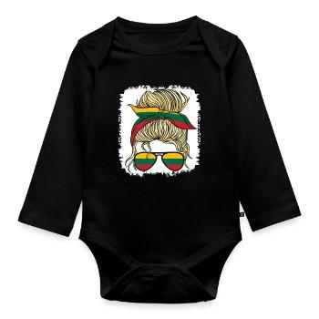 Lietuva Lituanie Drapeau Filles Lituanienne Fille Enfants - Body Bébé bio manches longues - noir - Devant