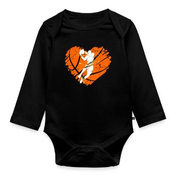 Valentine's Day Basketball February 14 Basketball - Organic Longsleeve Baby Bodysuit - black - Front