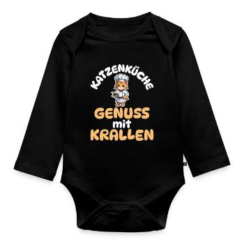 Katzenküche - Genuss mit Krallen - Katze kochen - Baby Bio-Langarm-Body - Schwarz - Vorne