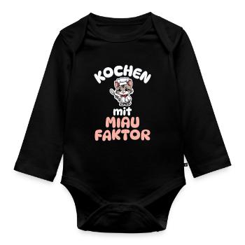Kochen mit Miau Faktor - Katze kochen - Baby Bio-Langarm-Body - Schwarz - Vorne