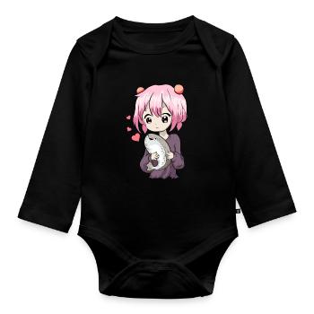 Sacabambaspis Fish Meme Kawaii Japanese Anime Mä - Organic Longsleeve Baby Bodysuit - black - Front