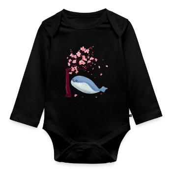 Sacabambaspis Fish Meme Sakura Cherry Blossom - Organic Longsleeve Baby Bodysuit - black - Front