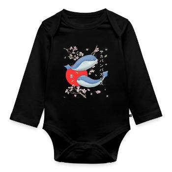 Sacabambaspis Fish Meme Sakura Cherry Blossom - Organic Longsleeve Baby Bodysuit - black - Front