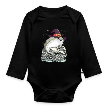 Sacabambaspis Fisch Meme Hexe Halloween - Baby Bio-Langarm-Body - Schwarz - Vorne