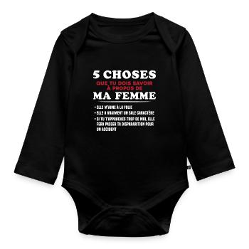 Humour Couple Jalousie Cadeau Amoureux Copain - Body Bébé bio manches longues - noir - Devant