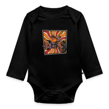 Motorrad Biker Motorbike - Baby Bio-Langarm-Body - Schwarz - Vorne