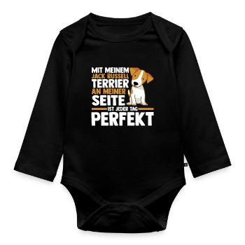 Hund Jacke Russell - Baby Bio-Langarm-Body - Schwarz - Vorne