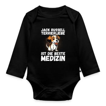 Hund Jacke Russell - Baby Bio-Langarm-Body - Schwarz - Vorne