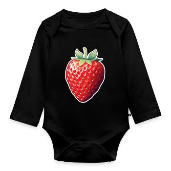 Strawberry fruity - Organic Longsleeve Baby Bodysuit - black - Front