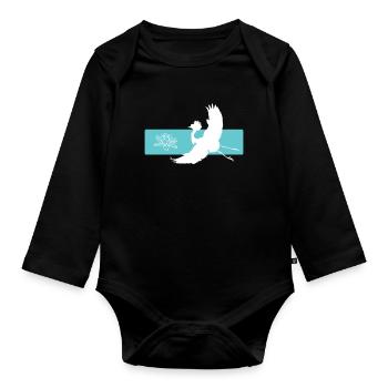 Crane and lotus flower on red bar - Organic Longsleeve Baby Bodysuit - black - Front