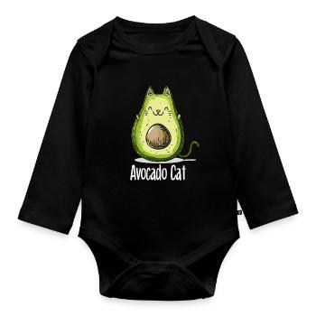 Avocat chat chats cadeau végétarien - Body Bébé bio manches longues - noir - Devant