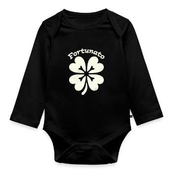 Fortunato Emblem Distressed Four-Leaf - Organic Longsleeve Baby Bodysuit - black - Front