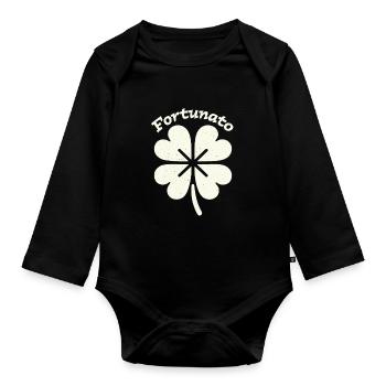 Fortunato Emblem Distressed Four-Leaf - Organic Longsleeve Baby Bodysuit - black - Front