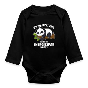 Panda - Ich bin nicht faul - im Energiespar Modus - Baby Bio-Langarm-Body - Schwarz - Vorne