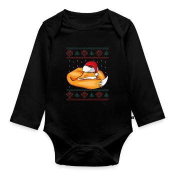 Schlafender Weihnachtsfuchs - Baby Bio-Langarm-Body - Schwarz - Vorne