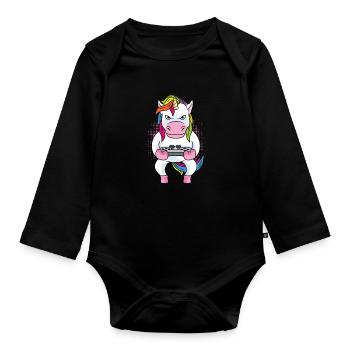 Gamer Gaming Gamer Unicorn - Baby Bio-Langarm-Body - Schwarz - Vorne