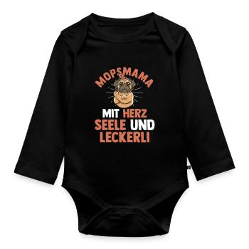 Mopsmama Hund Mops - Baby Bio-Langarm-Body - Schwarz - Vorne