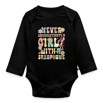 Saxophon Girl Saxophonistin - Baby Bio-Langarm-Body - Schwarz - Vorne