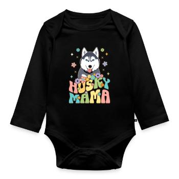 Groovy Sibérien Husky Maman Femelle Chien Chérie - Body Bébé bio manches longues - noir - Devant