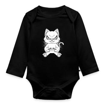 Gamer Gaming Gamer Cat - Baby Bio-Langarm-Body - Schwarz - Vorne