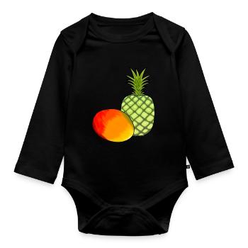 Mango Obst Früchte Ananas Vegetarisch Speise - Baby Bio-Langarm-Body - Schwarz - Vorne