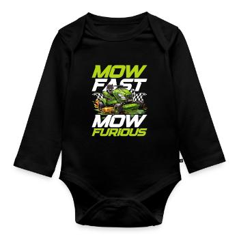 Rasenmäherrennen Mow Fast Mow Furious - Baby Bio-Langarm-Body - Schwarz - Vorne