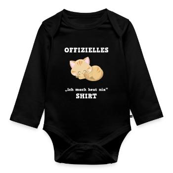 Katze Ruhetag Faulenzen Relax Shirt - Baby Bio-Langarm-Body - Schwarz - Vorne